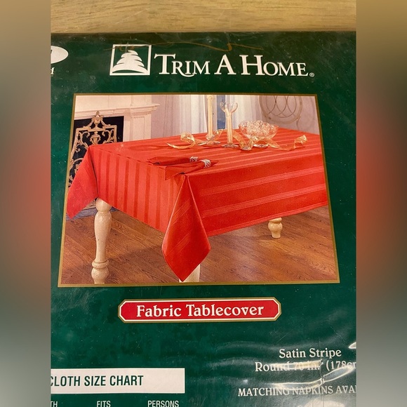 Vtg 60” Round Christmas Green Satin Stipe Cloth Tablecloth Trim A Home Kmart New - Picture 7 of 10